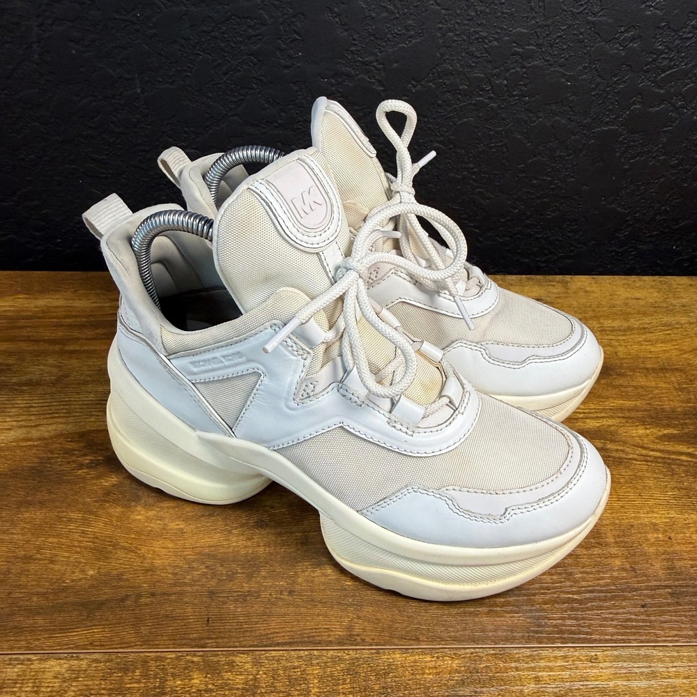 Michael Kors Olympia SG20B White Leather Textile Platform Sneaker Womens 7M
